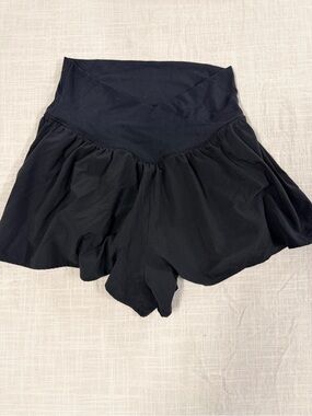 Women's Black High-Waist Skort with Flowy Overlay